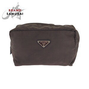 Prada Tessuto Triangle Brown Nylon Cosmetic Pouch